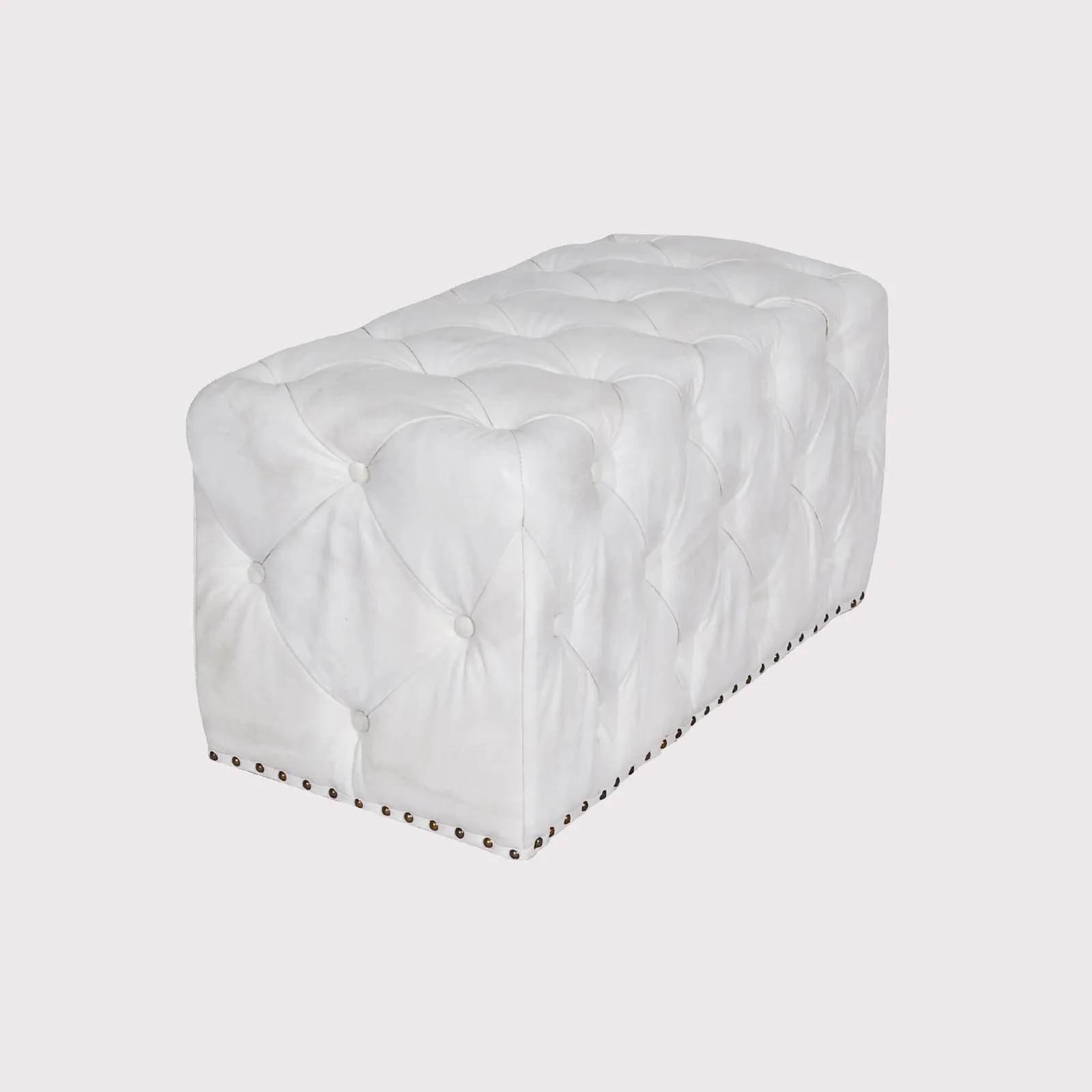 Timothy Oulton Lord Digsby Rectangular Small Footstool, White Leather | Barker & Stonehouse 2