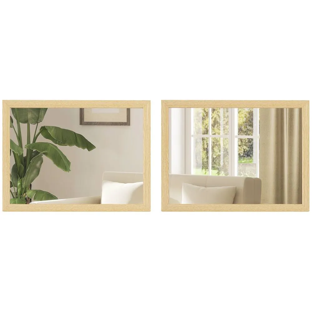 HOMCOM 30 x 40 cm Wall Bathroom Mirror, Vanity Mirror, Set of 2 in Natural 2