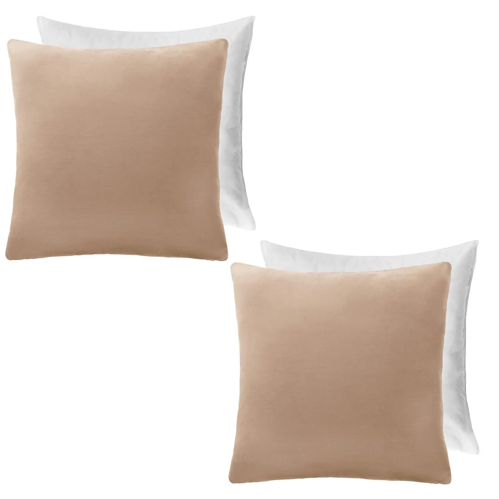 OHS 2 x Matte Velvet Filled Cushion Covers Soft Zip in Natural