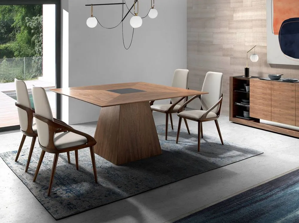 Angel Cerda Cream Leatherette Dining Chair with Walnut-Coloured 4