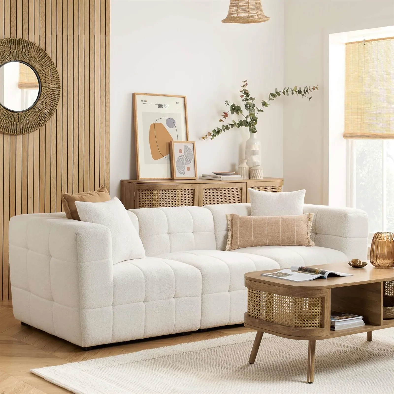 Birlea 3 Seater Sofa Settee White Boucle Teddy Fabric Cloud 2