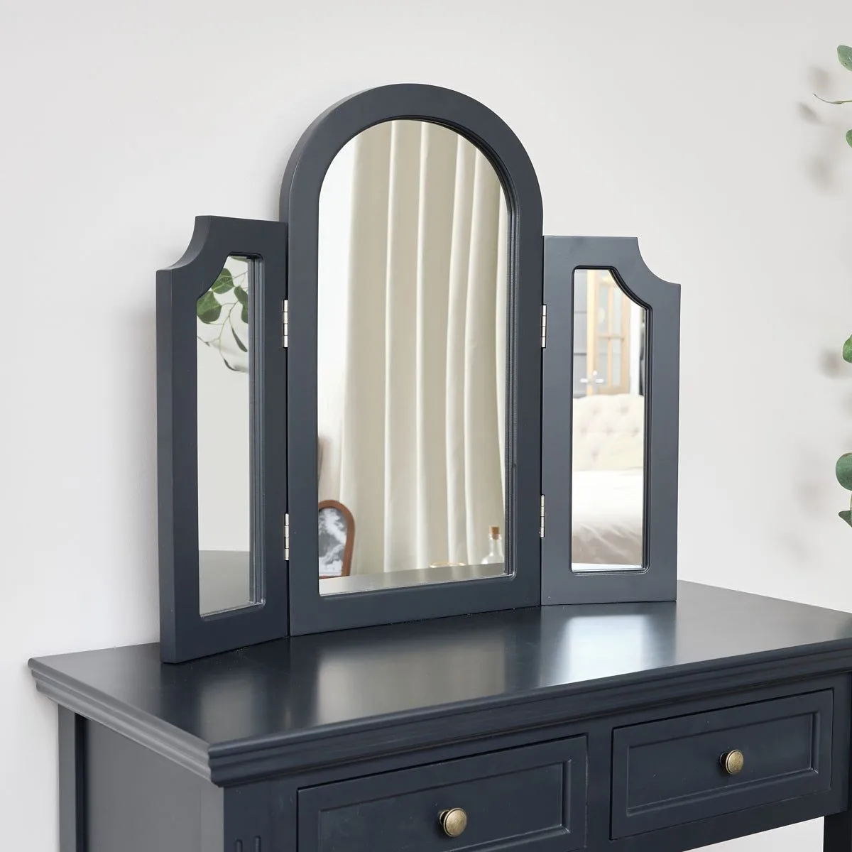 Melody Maison Navy Black Arched Triple Dressing Table Mirror - Daventry Navy Black Range