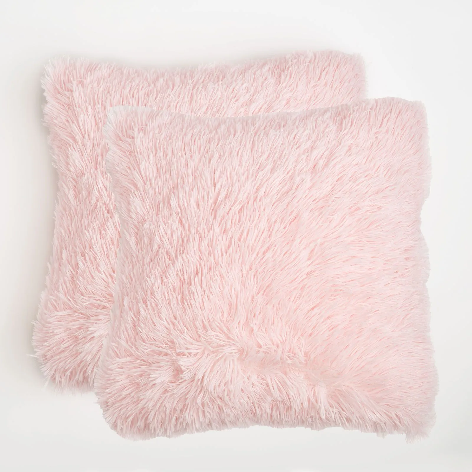 OHS Set of 2 Fluffy Shaggy Square Cushion Covers in Light Pink