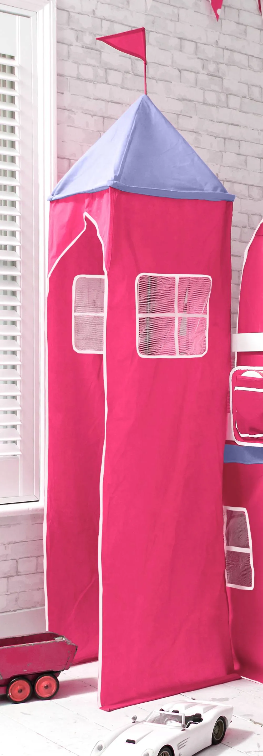 Nöa and Nani Moro Cabin Bed Midsleeper with Pink Tent, Tower & Tunnel in White 3