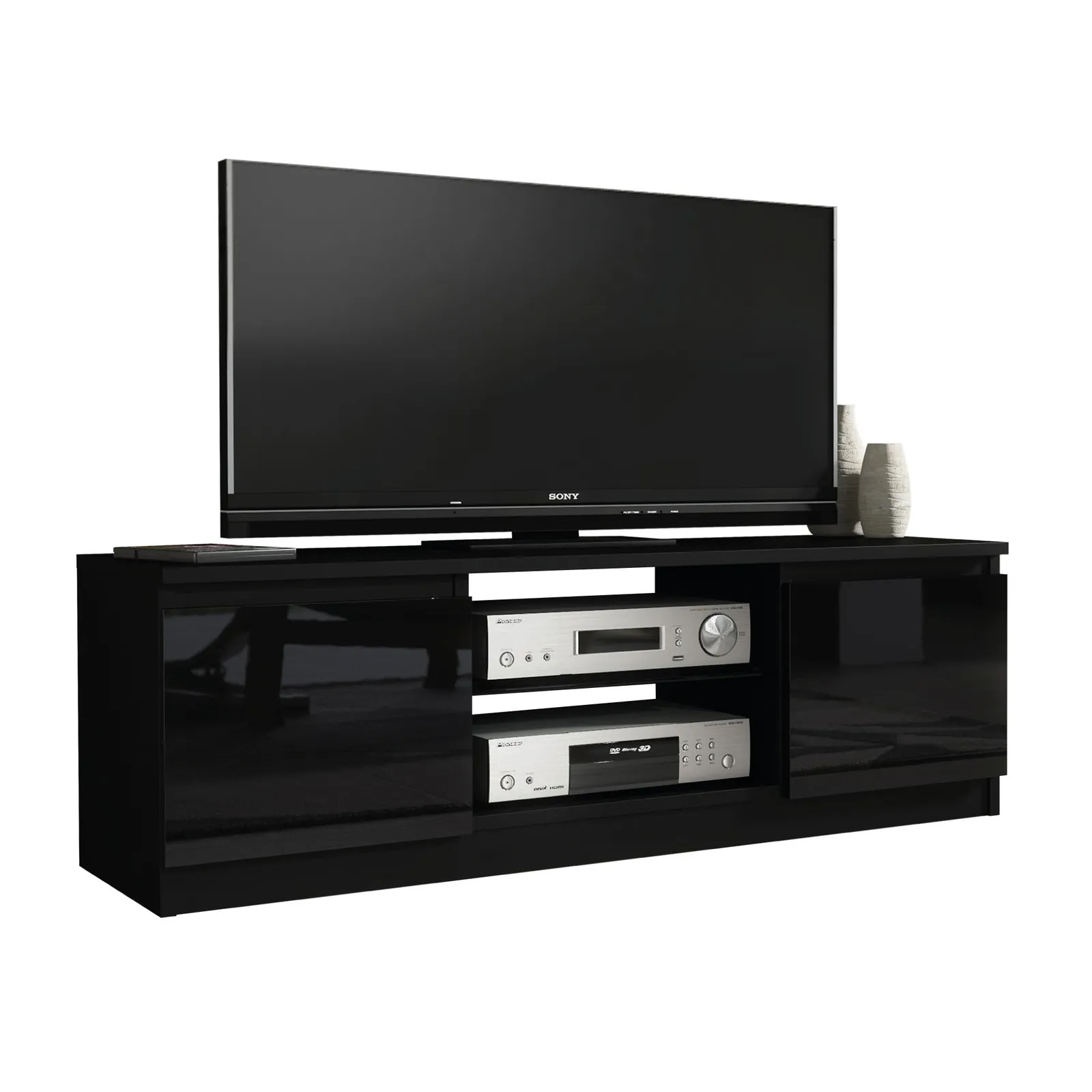 Creative Furniture TV Unit 120cm Modern - Black with High Gloss Doors 3