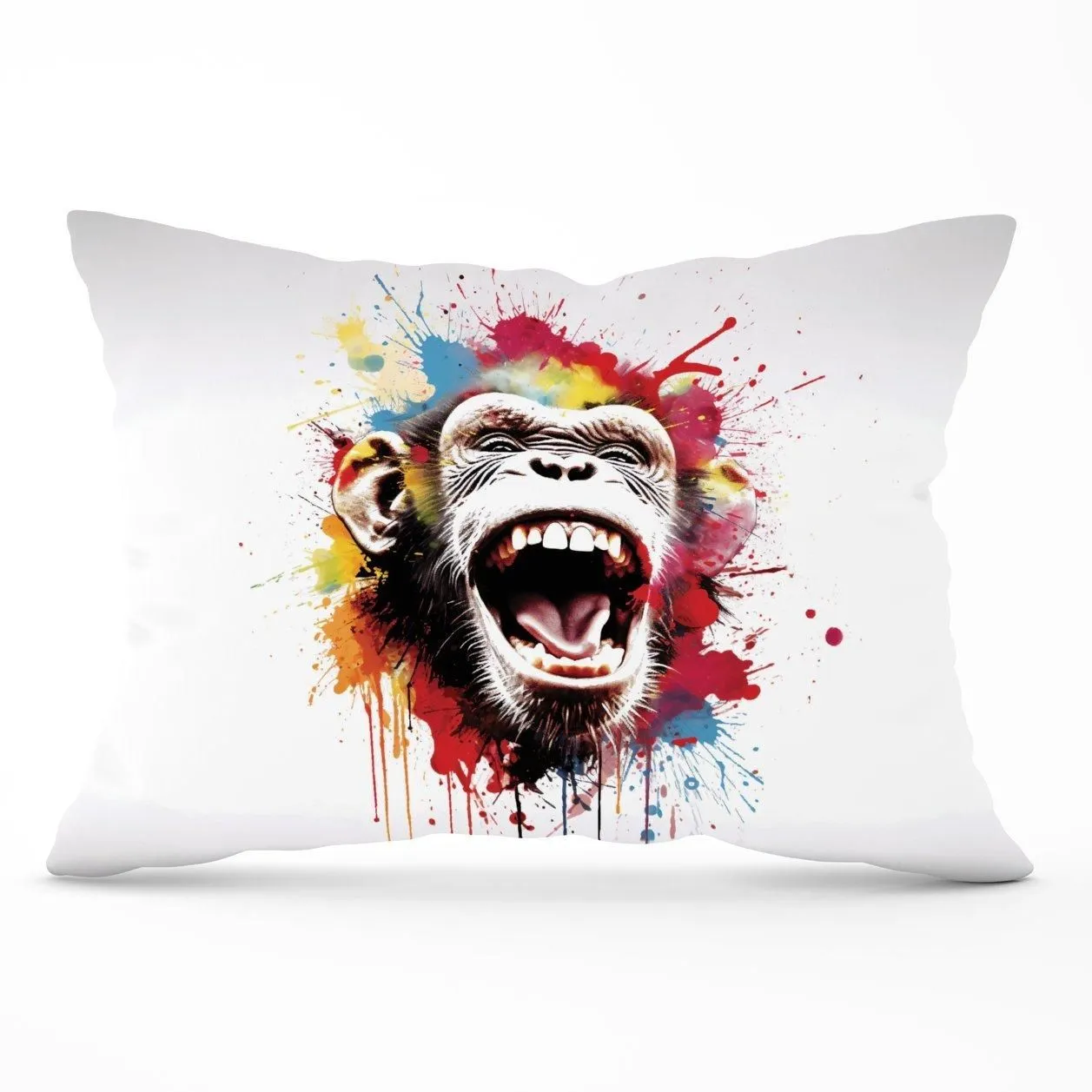 Warren Reed - Designer Coloured Splashart Crazy Monkey Face Cushions in Red