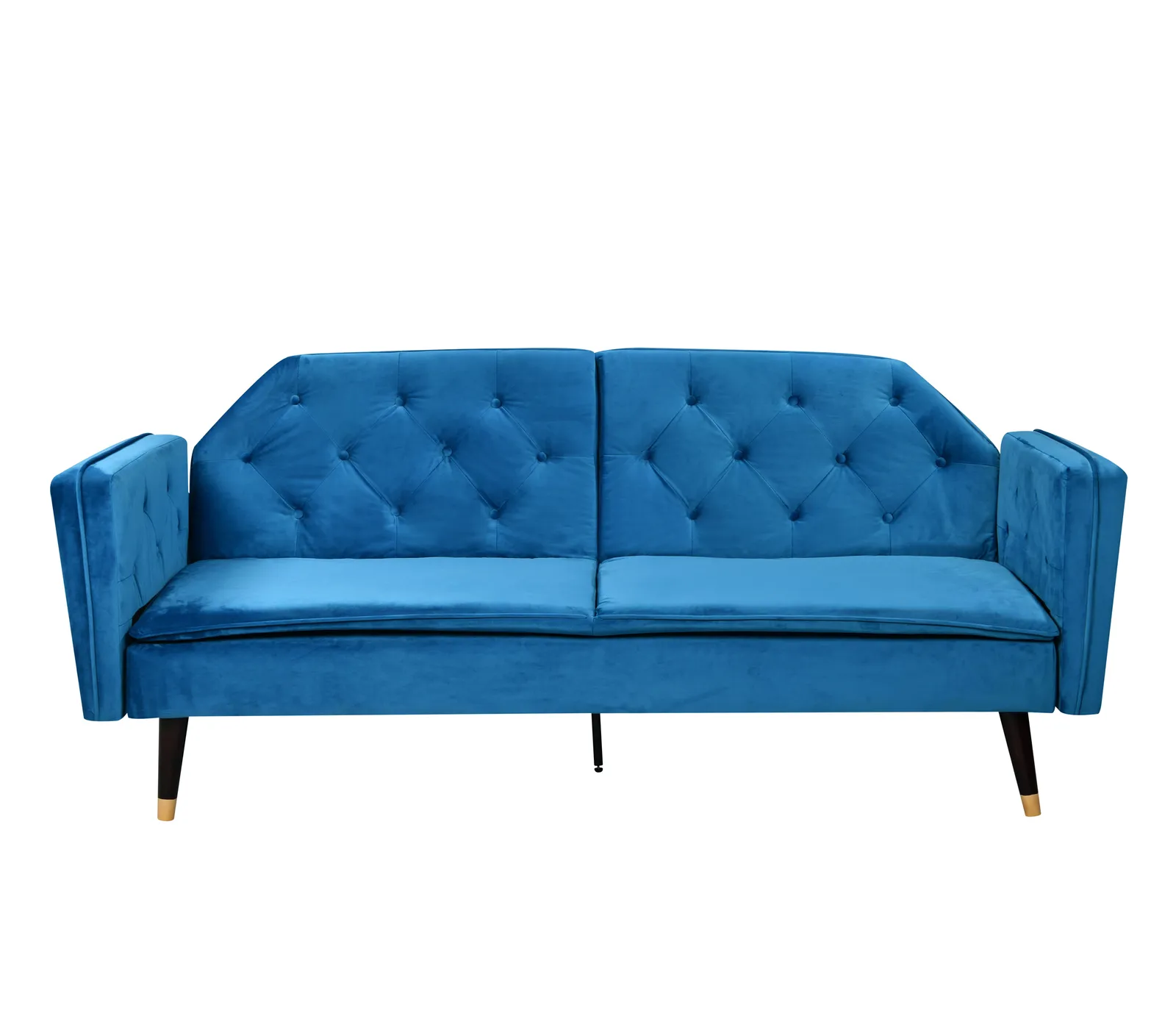Comfy Living Ltd Plush Velvet Tufted Sofa Bed In Various Colours With Black & Gold Legs in Blue 5