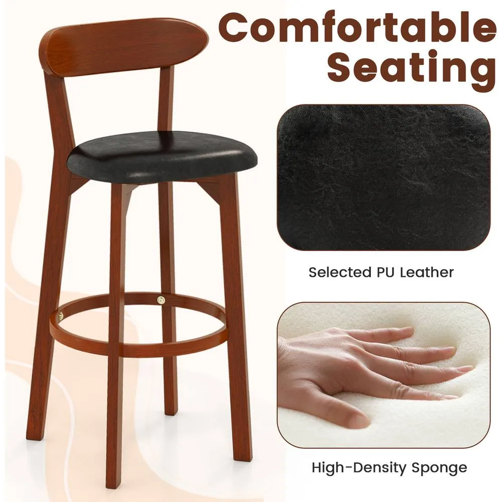 Costway Bar Stool Set of 2 77cm Barstools w/ Curved Backrest-Walnut in Brown 3