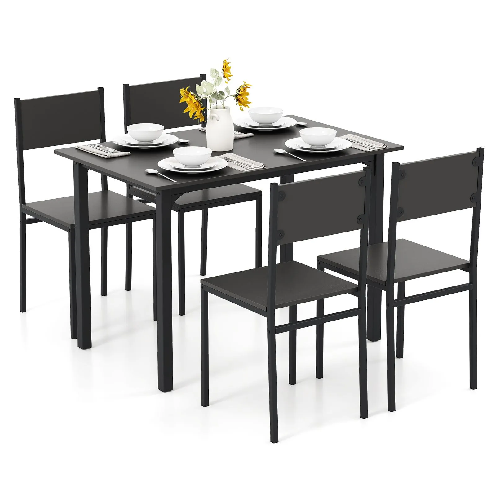 Costway 5Pcs Modern Kitchen Dining Room Furniture Dining Table Set for 4 in Grey 2