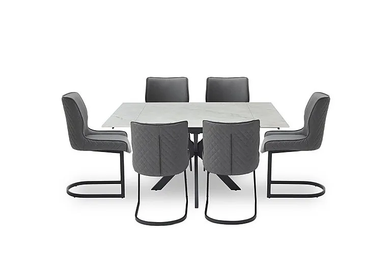 Clio Draw Leaf Extending Dining Table and 6 Cupra Chairs - Charcoal