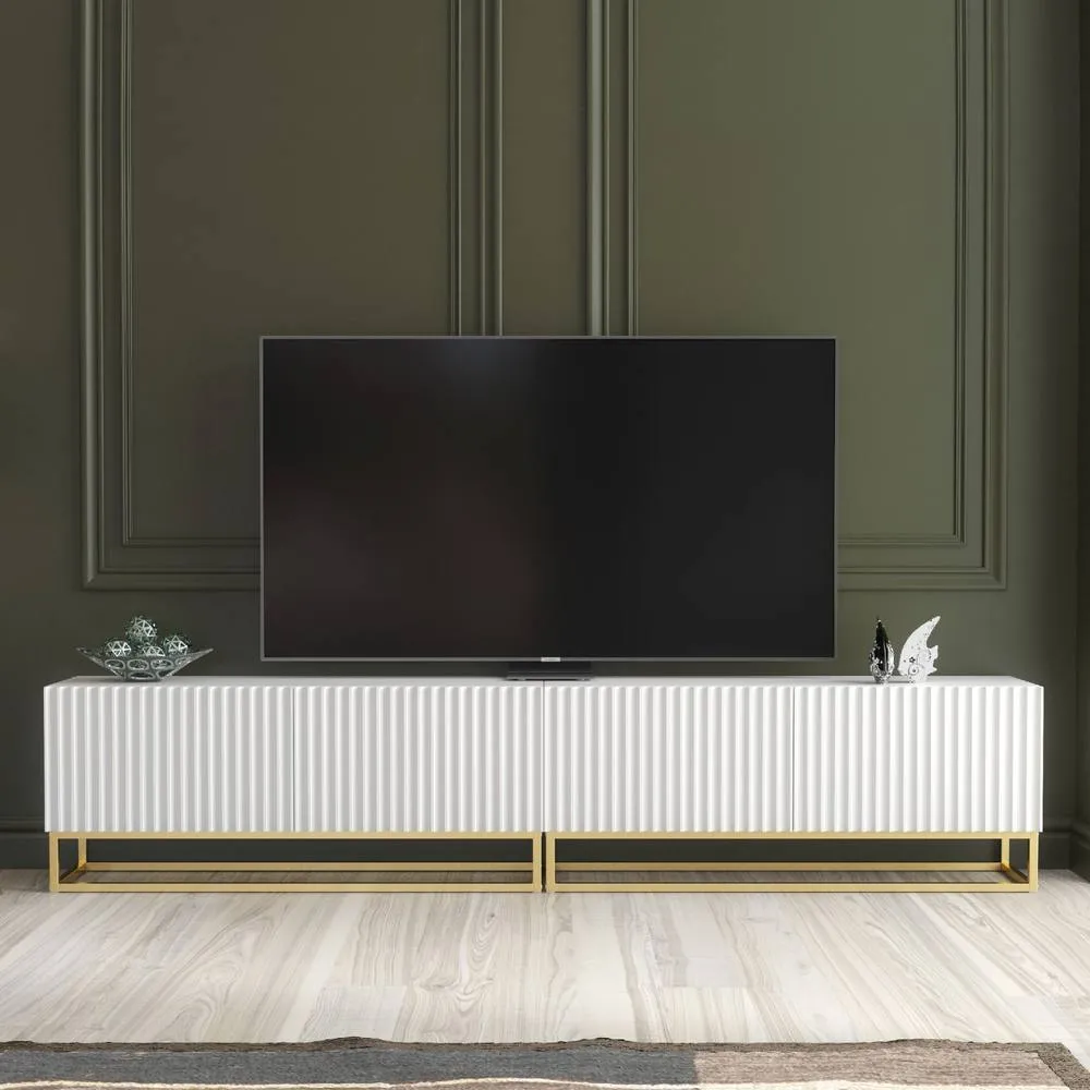 Creative Furniture Ripple Duo TV Unit 200cm - White with Fluted Doors