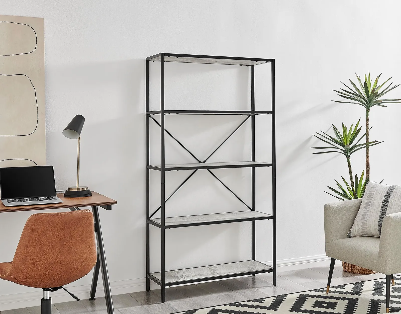 FurnitureboxUK Ashton Industrial Black Metal Box Shelf Unit With 5 Scratch Resistant Melamine Coated Shelves Supporting 10KG Each in Off-White 3
