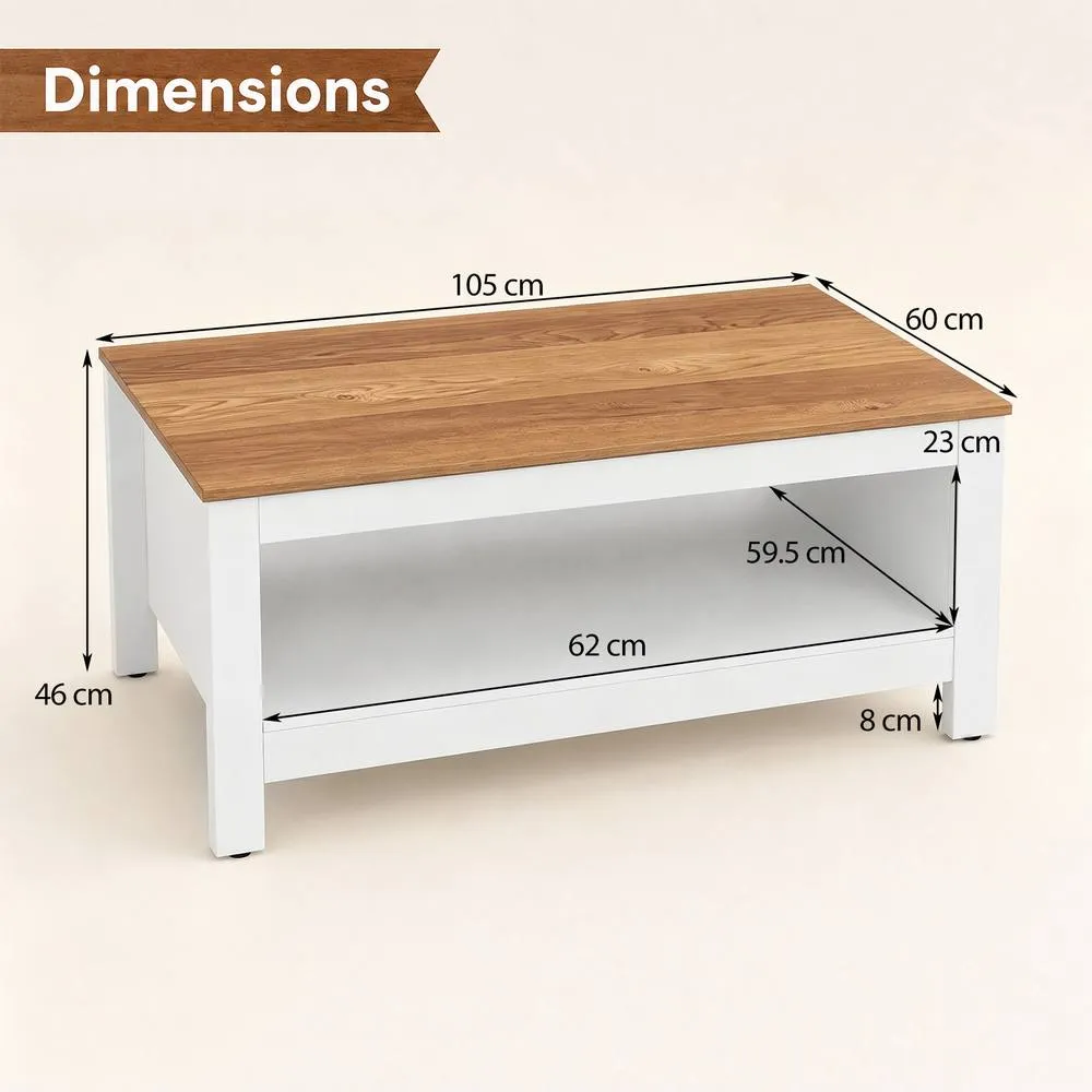 Costway 2 Tier Coffee Table Natural & White Center Table for Living Room 2