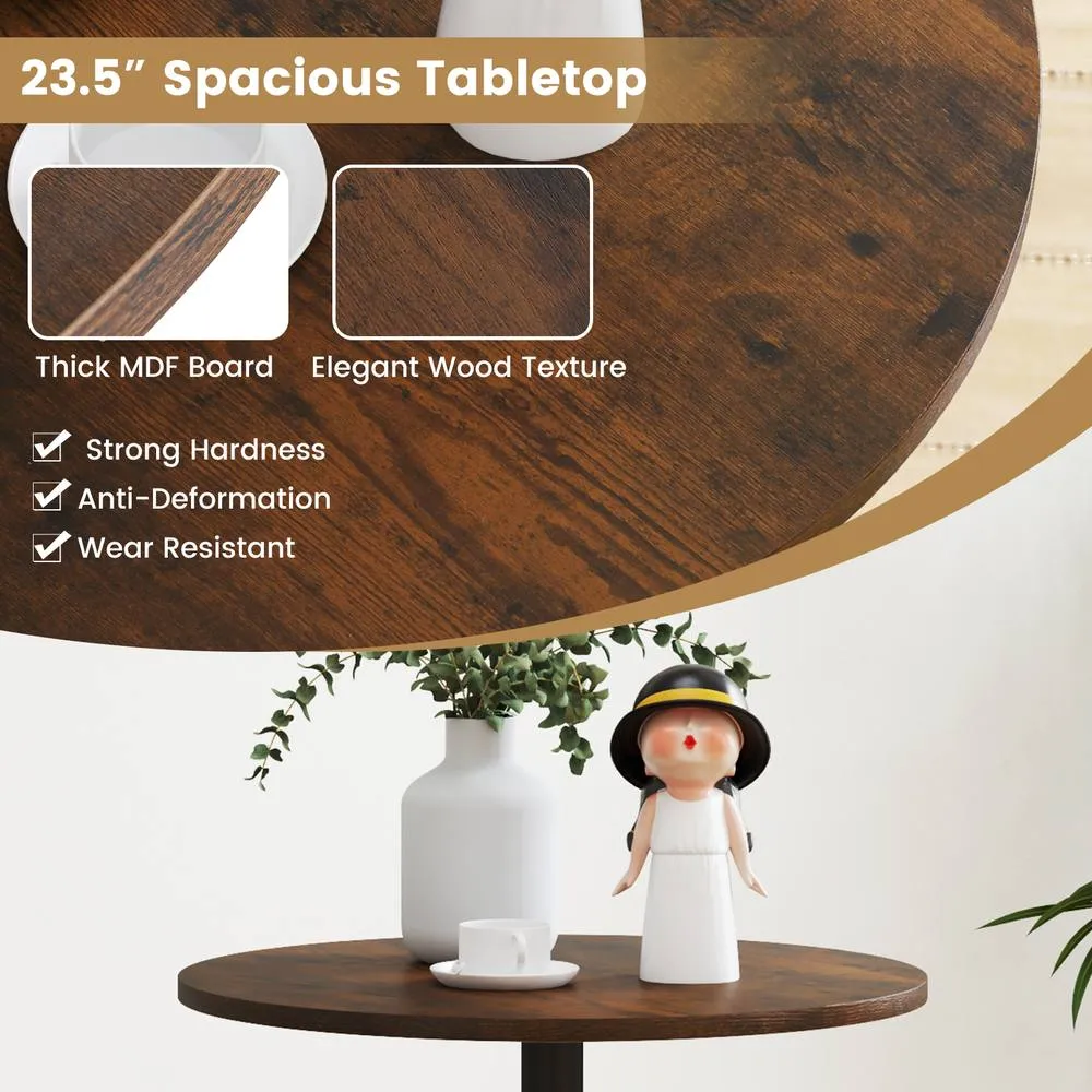 Costway Round Bistro Table Height Adjustable Cocktail Table Pub Snack Table in Brown 6