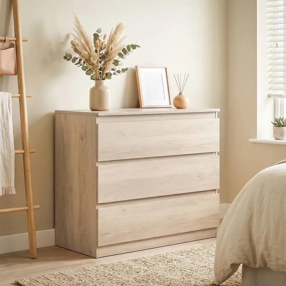 HOMCOM 3-Drawer Storage Organiser Unit for Living Room, Oak in Light Oak