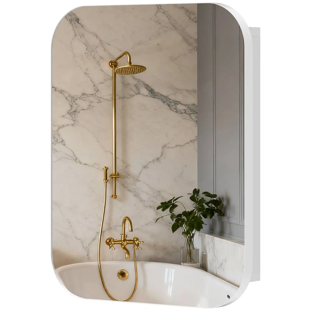 HOMCOM Wall Mounted Bathroom Cabinet with Mirror Adjustable Shelves in White