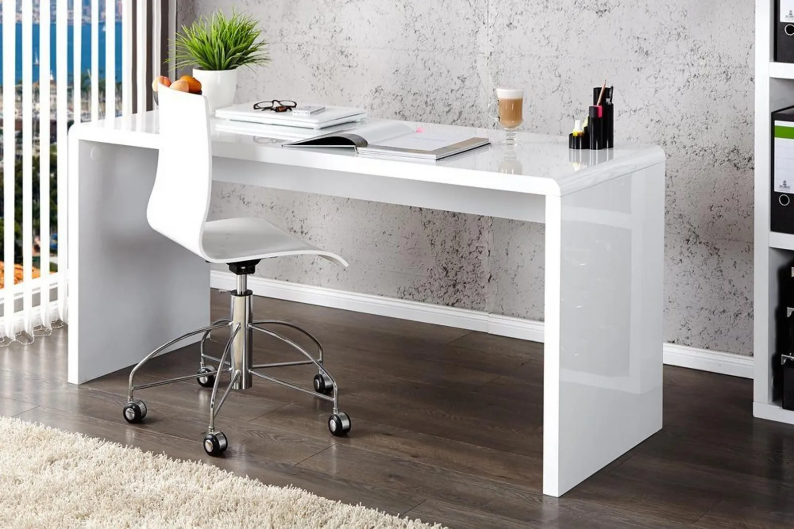 FurnitureboxUK Enzo White High Gloss Rectangular Office Desk 4