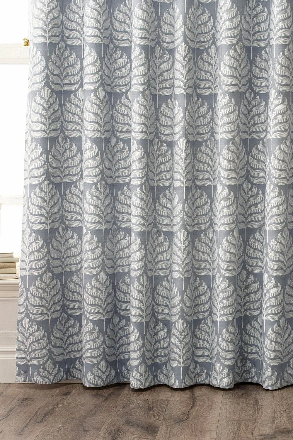 Paoletti Horto Embroidered Botanical Eyelet Curtains in Blue 3