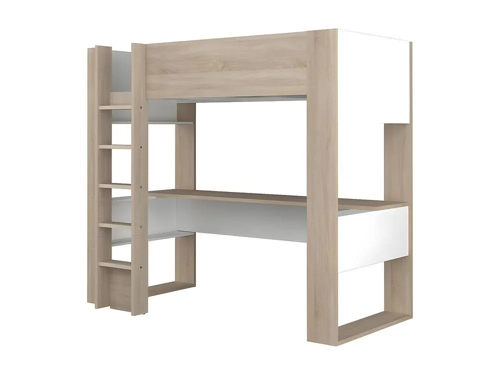 Vente-unique High Sleeper Bed With Integrated Desk & Storage - 90 X 200 Cm - Oak in Light Oak 2