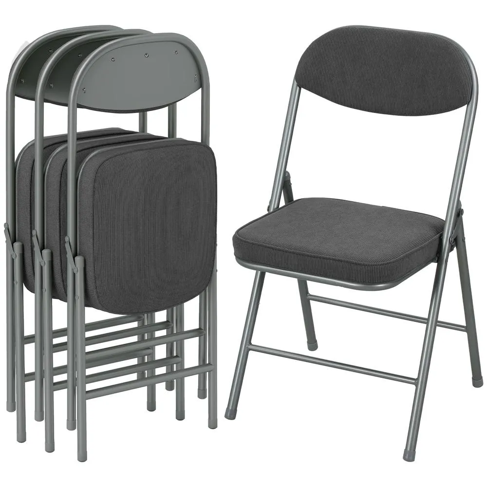 HOMCOM Folding Chairs Set of 4 with Cushioned Seat, Steel Frame in Dark Grey 2