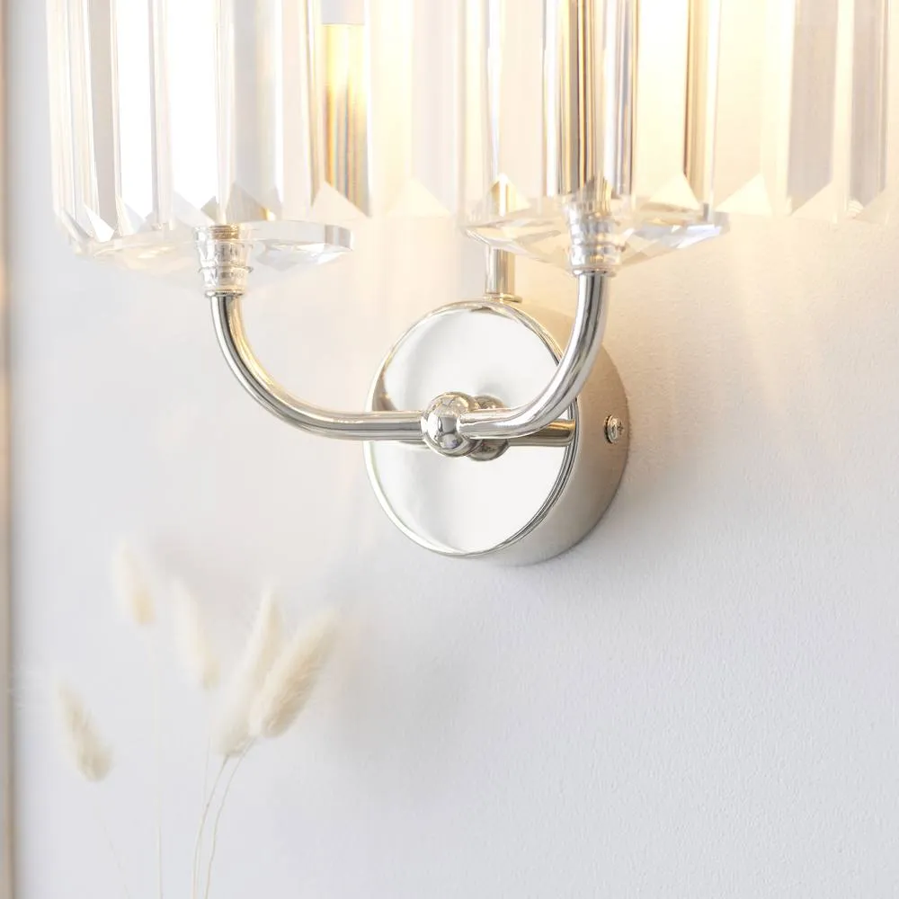 Netlighting Ascoli Wall Lamp Bright Nickel Plate & Clear Cut Glass 2 x 6W LED E14 in Grey 5