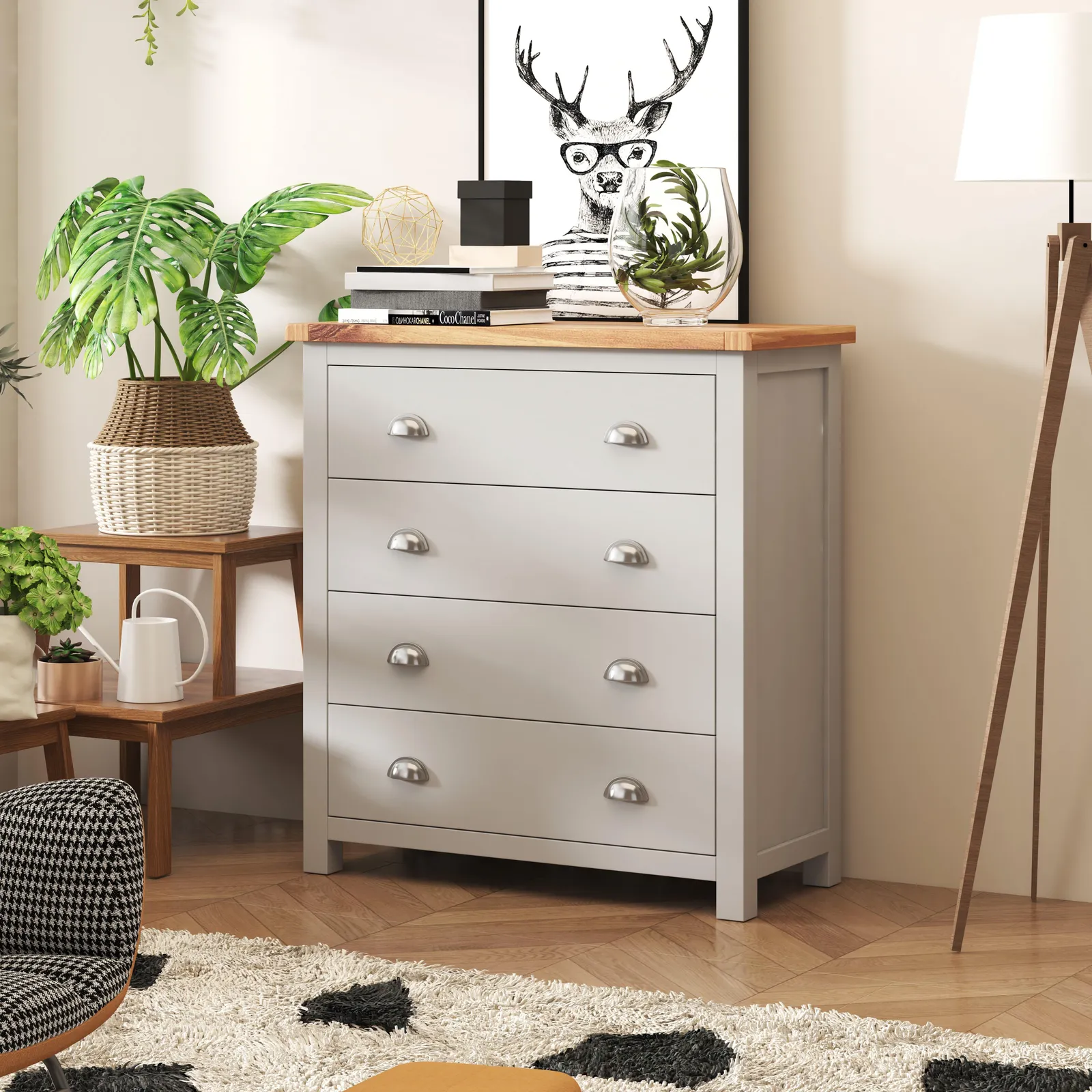 Cabinet Bits Argenta 4 Drawer Chest of Drawers Chrome Cup Handle in Light Grey