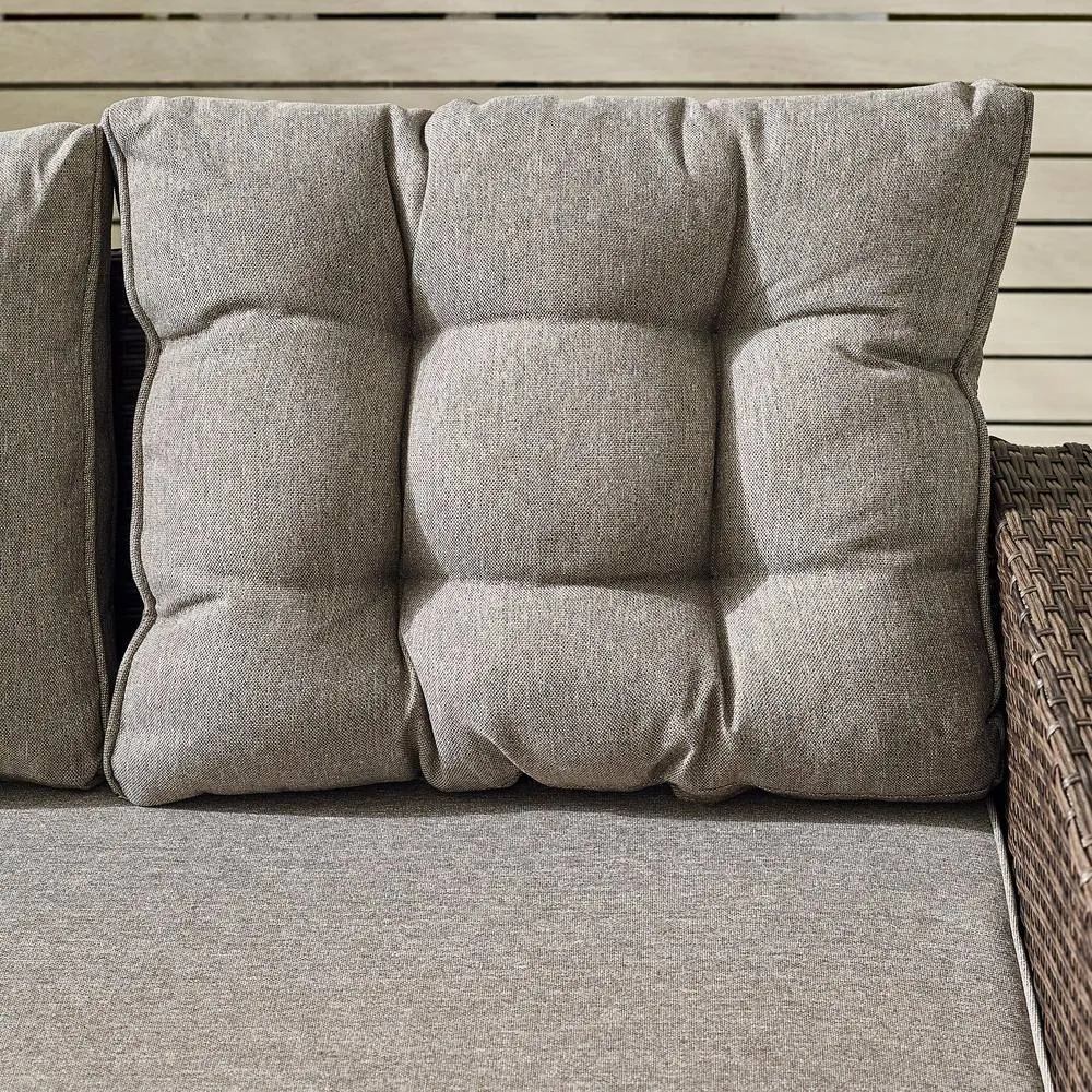 FurnitureboxUK Marbella Textured Grey Rattan Garden Dining Set Grey Cushions 9 Seat Outdoor Sofa, Glass Table Top 145x80cm in Brown 5