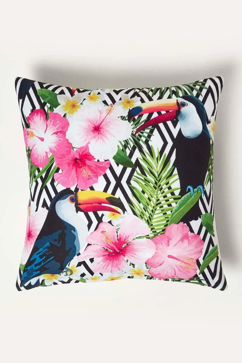Homescapes Luxury Waterproof Tropical Toucan Outdoor Cushion 45 x 45 cm, Set of 2 in Pink 2