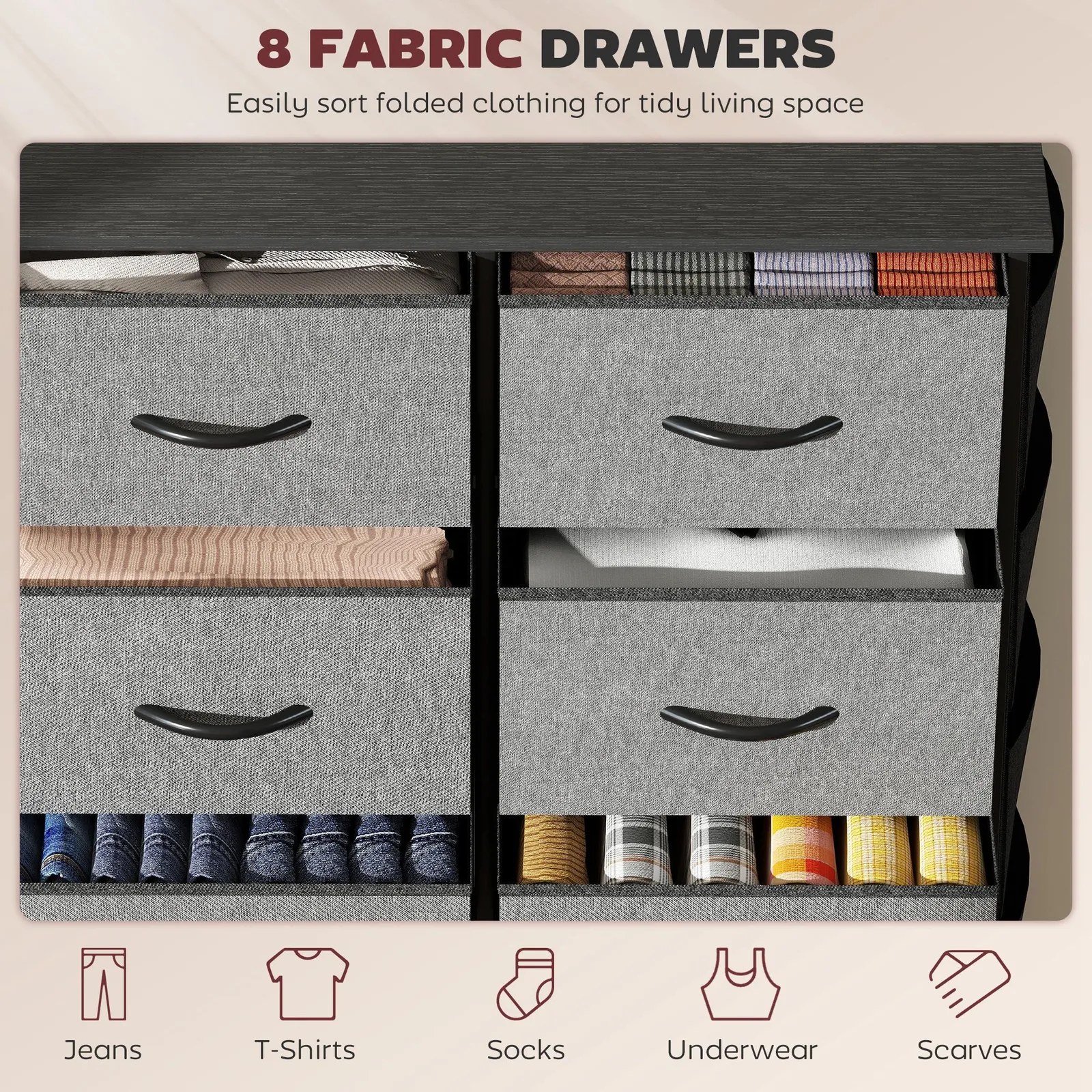 HOMCOM Fabric Chest of Drawers, Drawer Dresser for Bedroom in Dark Grey 4