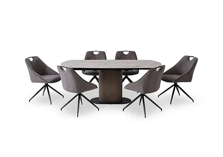 Petra Swivel Extending Dining Table and 6 Swivel Chairs - Dark Grey