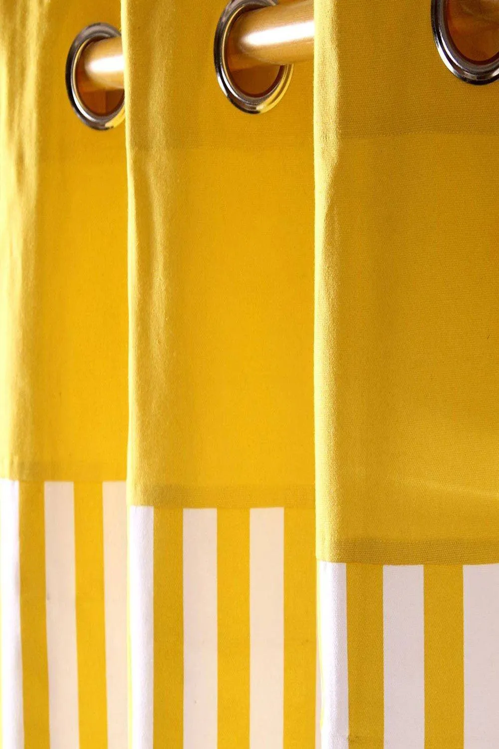 Homescapes Thick Yellow Stripe Ready Made Eyelet Curtain Pair 2