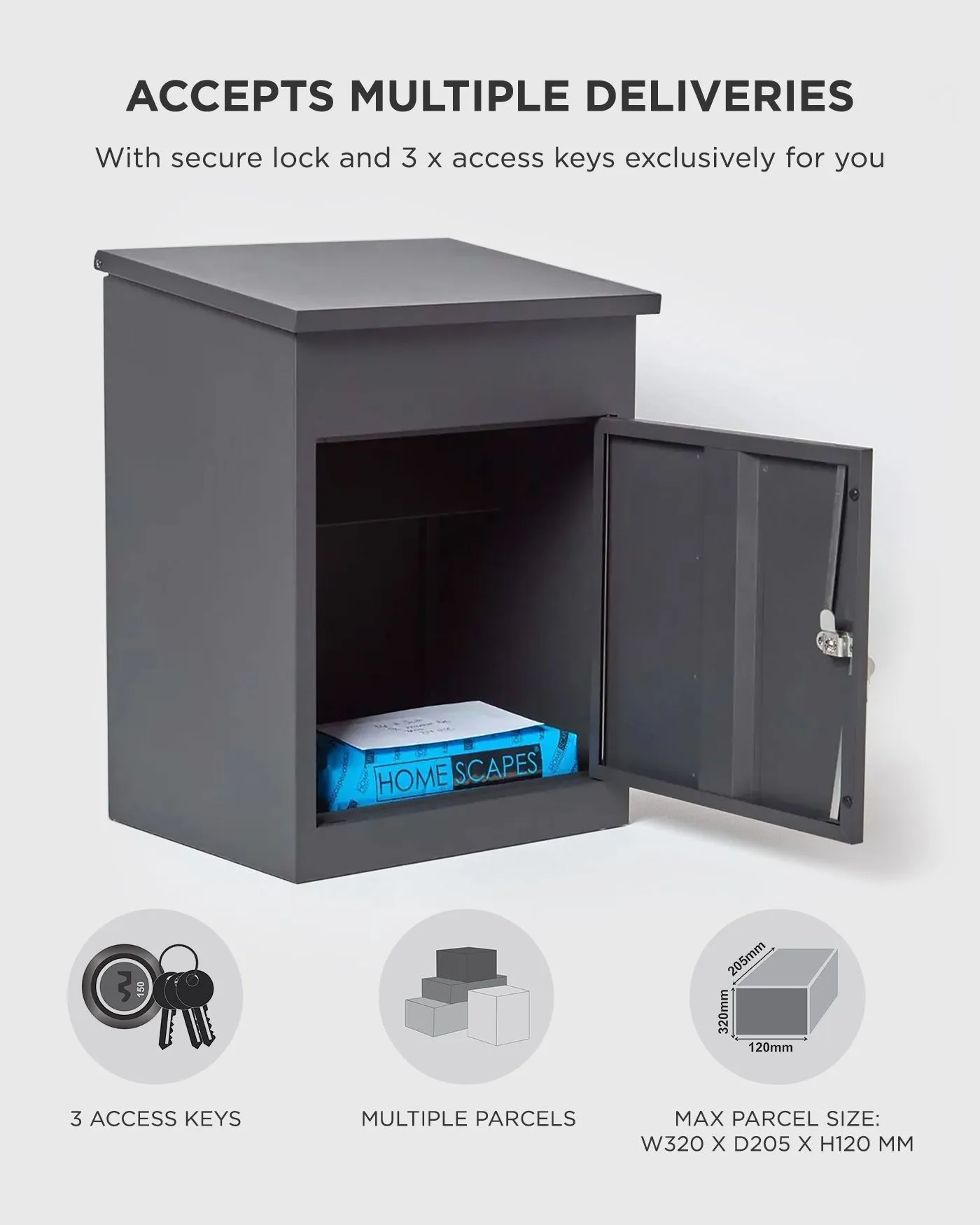Homescapes Smart Parcel Box® Medium Front Access Secure Delivery Box in Grey 5