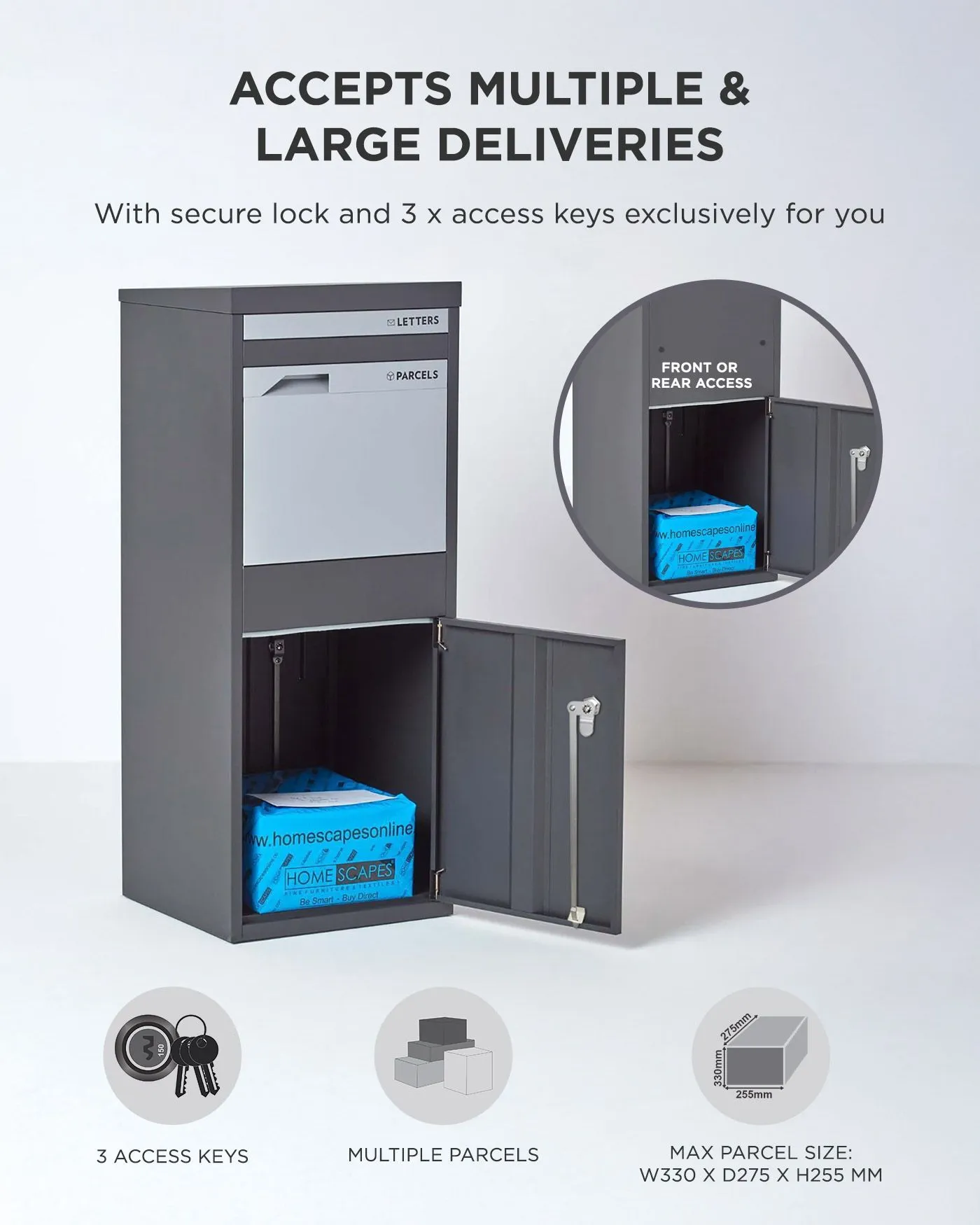 Homescapes Smart Parcel Box® Large Front Access Secure Delivery Box in Grey 5