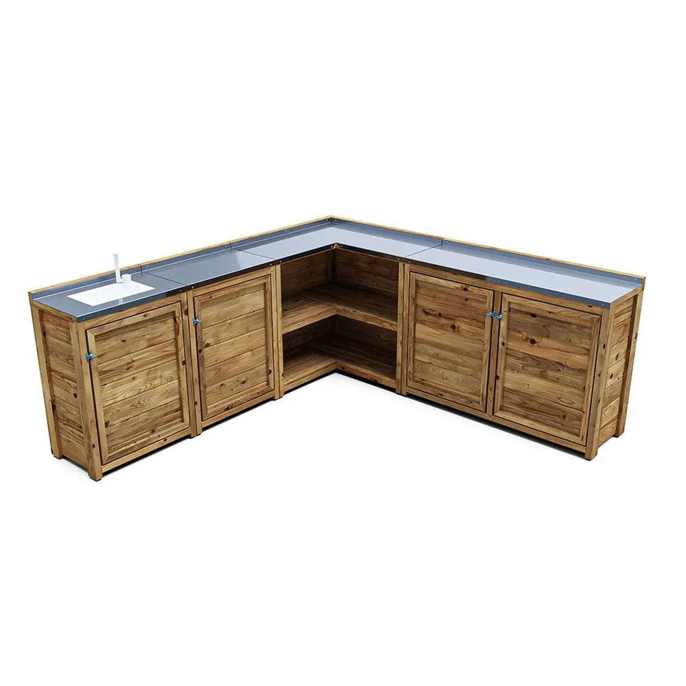 Dunster House Garden Kitchen with Left Side Sink W2m x D2m / W7' x D7' in Brown