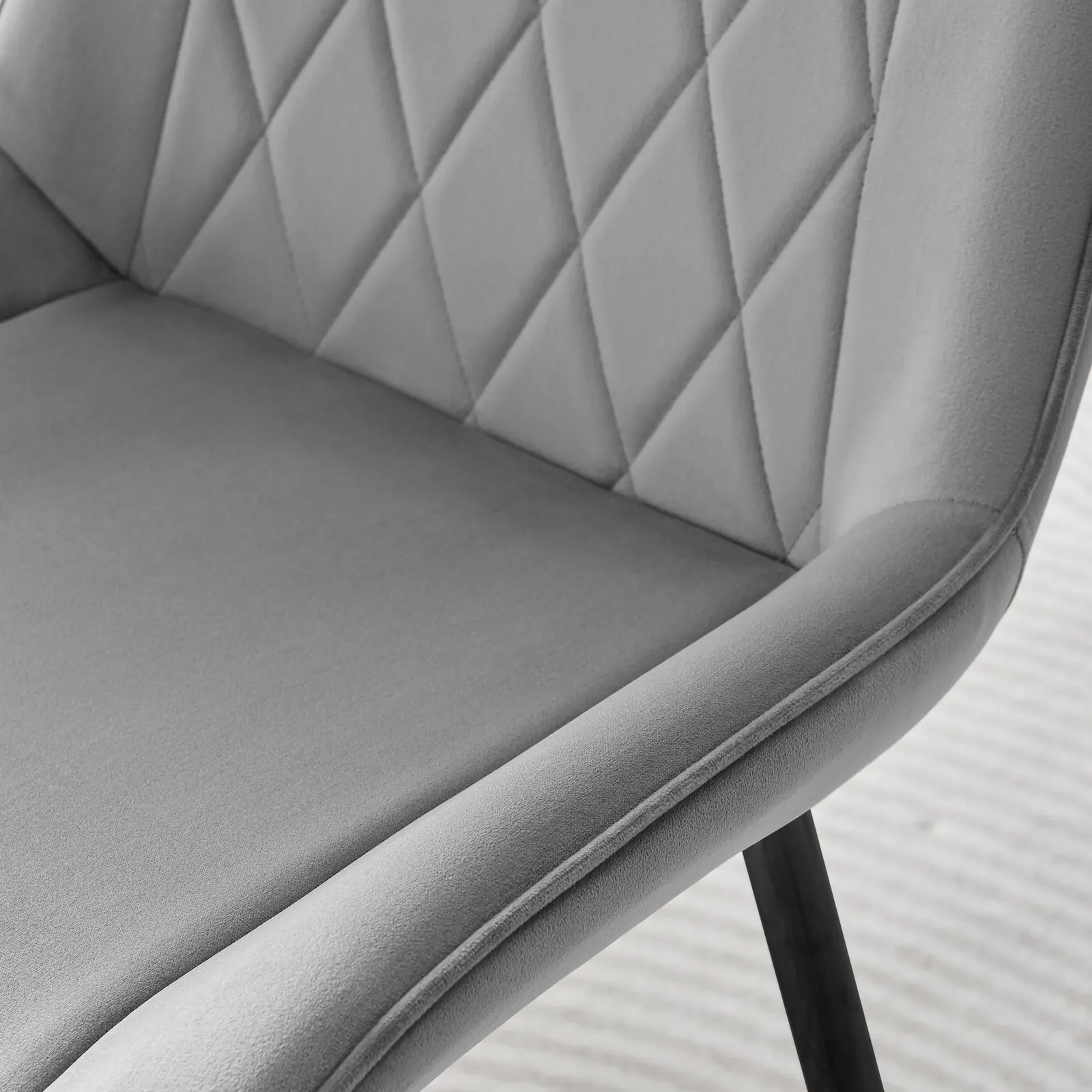 FurnitureboxUK Set of 2 Pesaro Luxury Velvet Dining Chairs With Diamond Stitched Back & Black Metal Legs in Grey 6