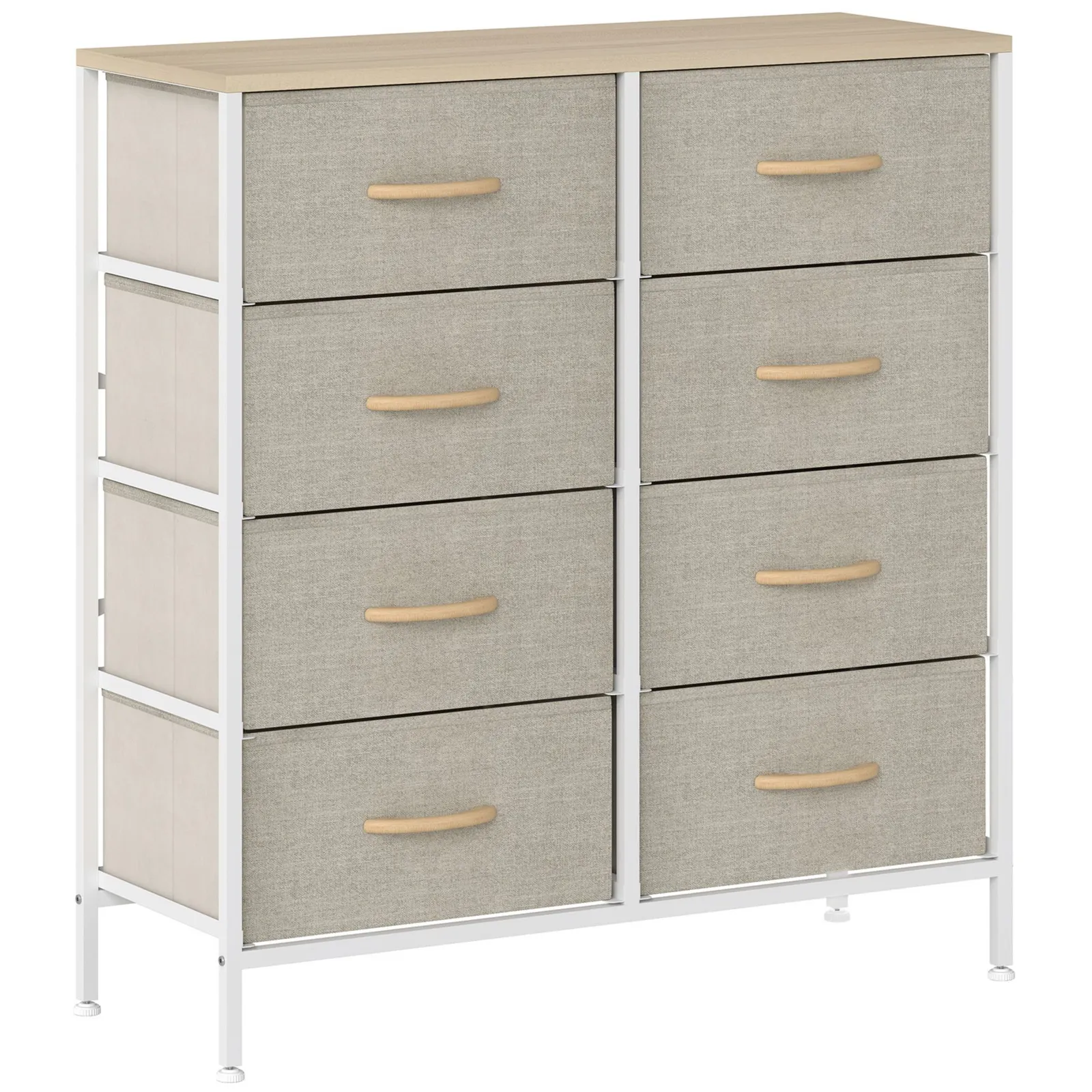 HOMCOM 8 Drawer Fabric Chest of Drawers w/ Wooden Top for Hallway in Natural 2