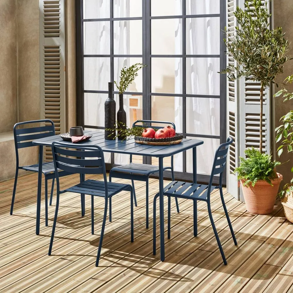 sweeek 4-seater Rectangular Steel Garden Table Set With Chairs in Navy