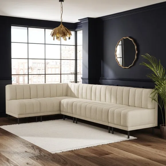 Amali Boucle Left Hand Dining Bench White Sand Bundle