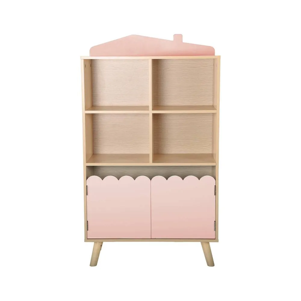 sweeek Children's pine wood library 2 doors 4 shelves in Pink 6