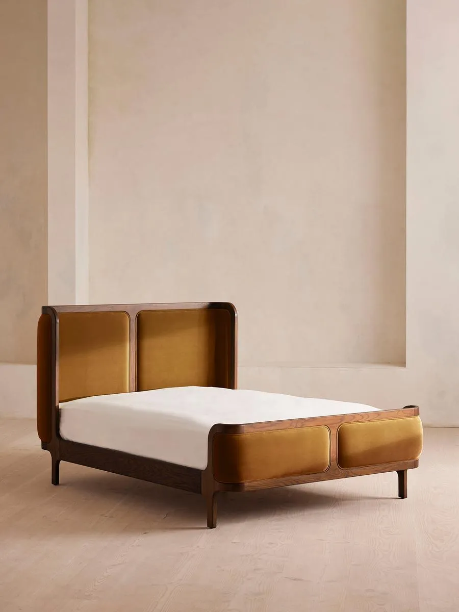 Belsa Bed, King, Velvet, Mustard