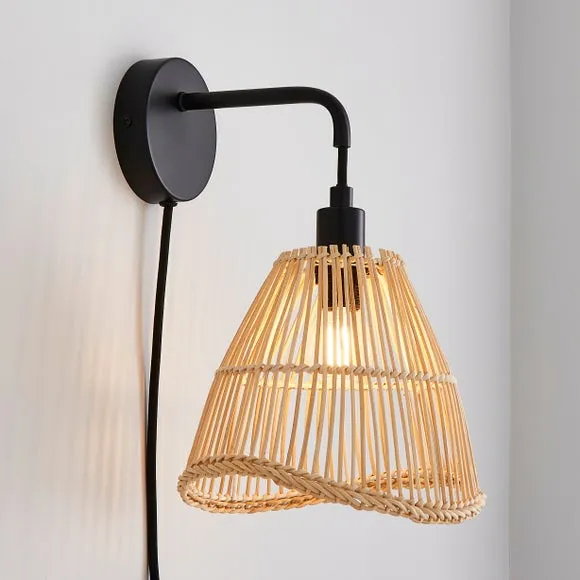 Elements Jaula Rattan Plug In Wall Light 1