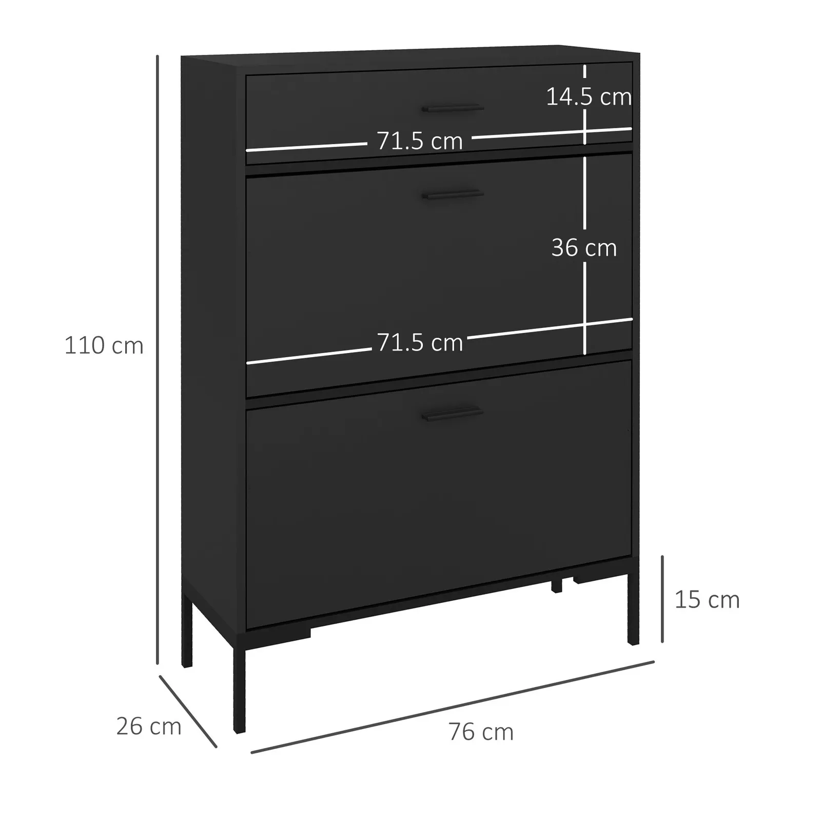 HOMCOM Shoe Storage Cupboard with 2 Flip Doors & Sliding out Drawer, Black 3
