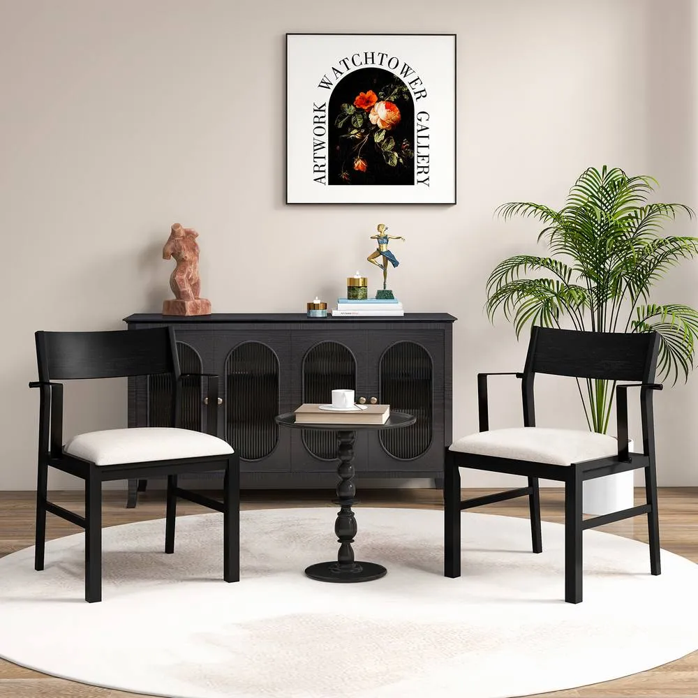 Costway Dining Chair w/ Arms Set of 2 w/ Contoured Backrest & Padded Seat in Black 4
