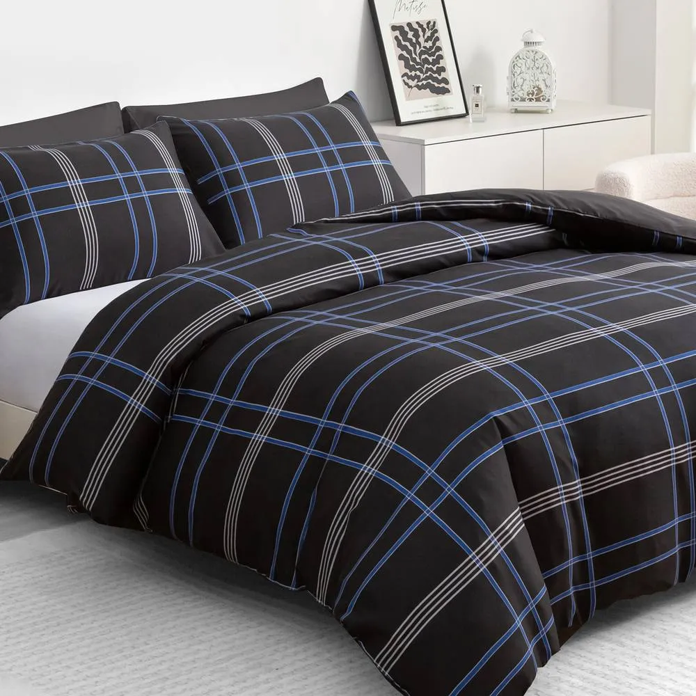 Grace Double Brushed Microfiber Duvet Cover Set Breathable Bedding Sets in Black