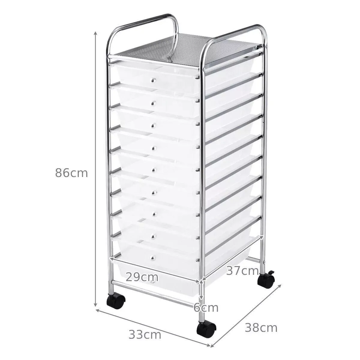 Costway 10 Drawers Storage Trolley Mobile Rolling Utility Cart Home Office Organizer in Clear 2