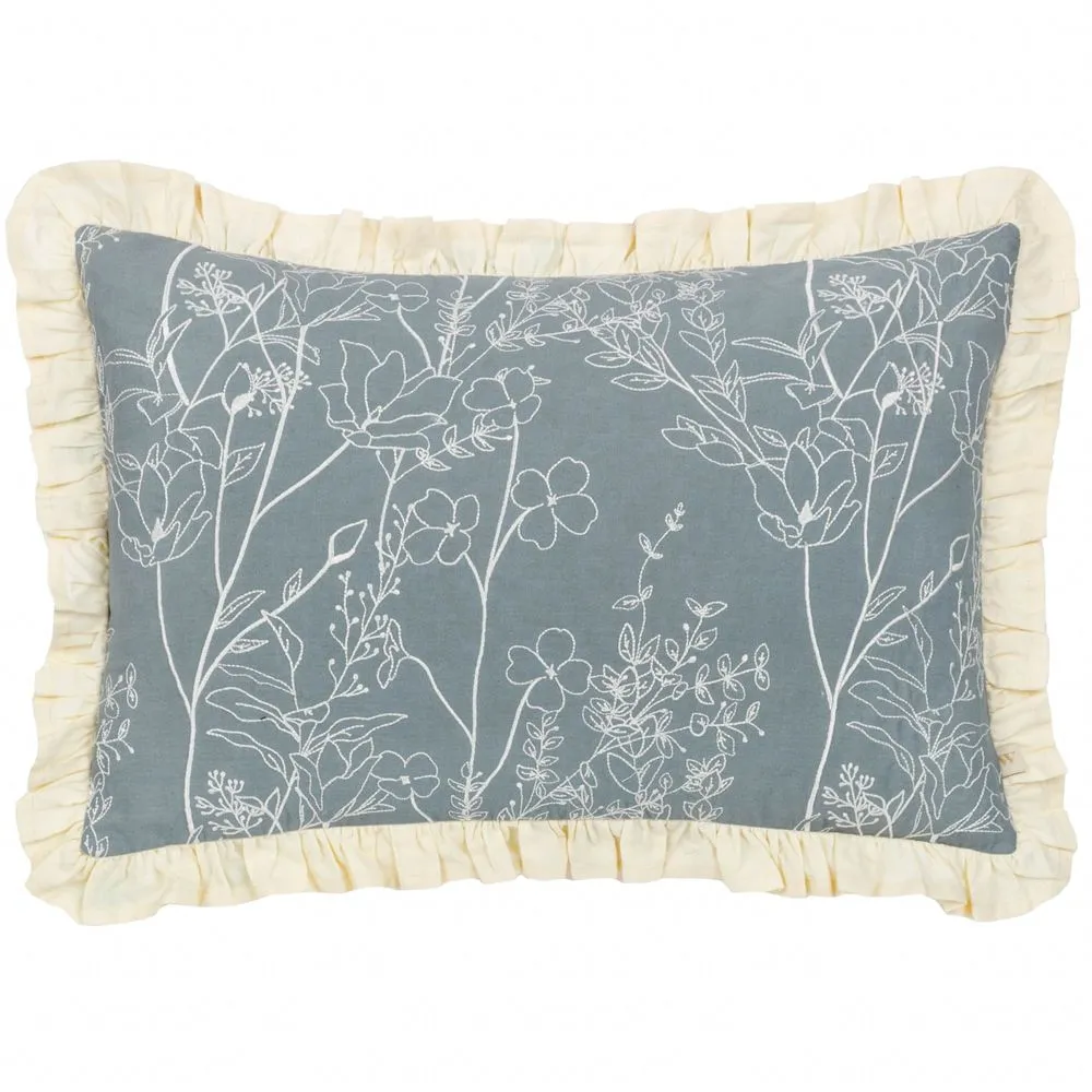 Wylder Mae Embroidered 100% Cotton Cushion in Blue 2