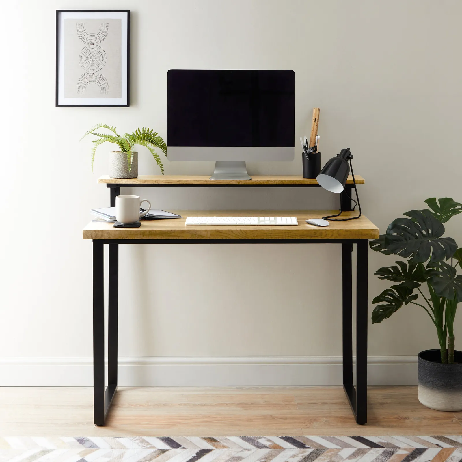 Freddie Rustic Wood Effect Step Up Shelf Desk Dark Wood (Brown)