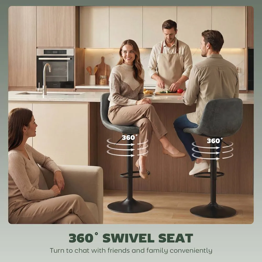 HOMCOM Bar Stools Set of 2, Modern Swivel Barstools for Dining Room in Green 6