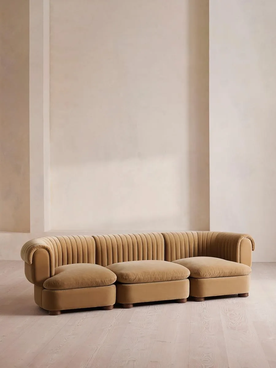 Rava Modular Sofa, Four Seater, Velvet, Camel