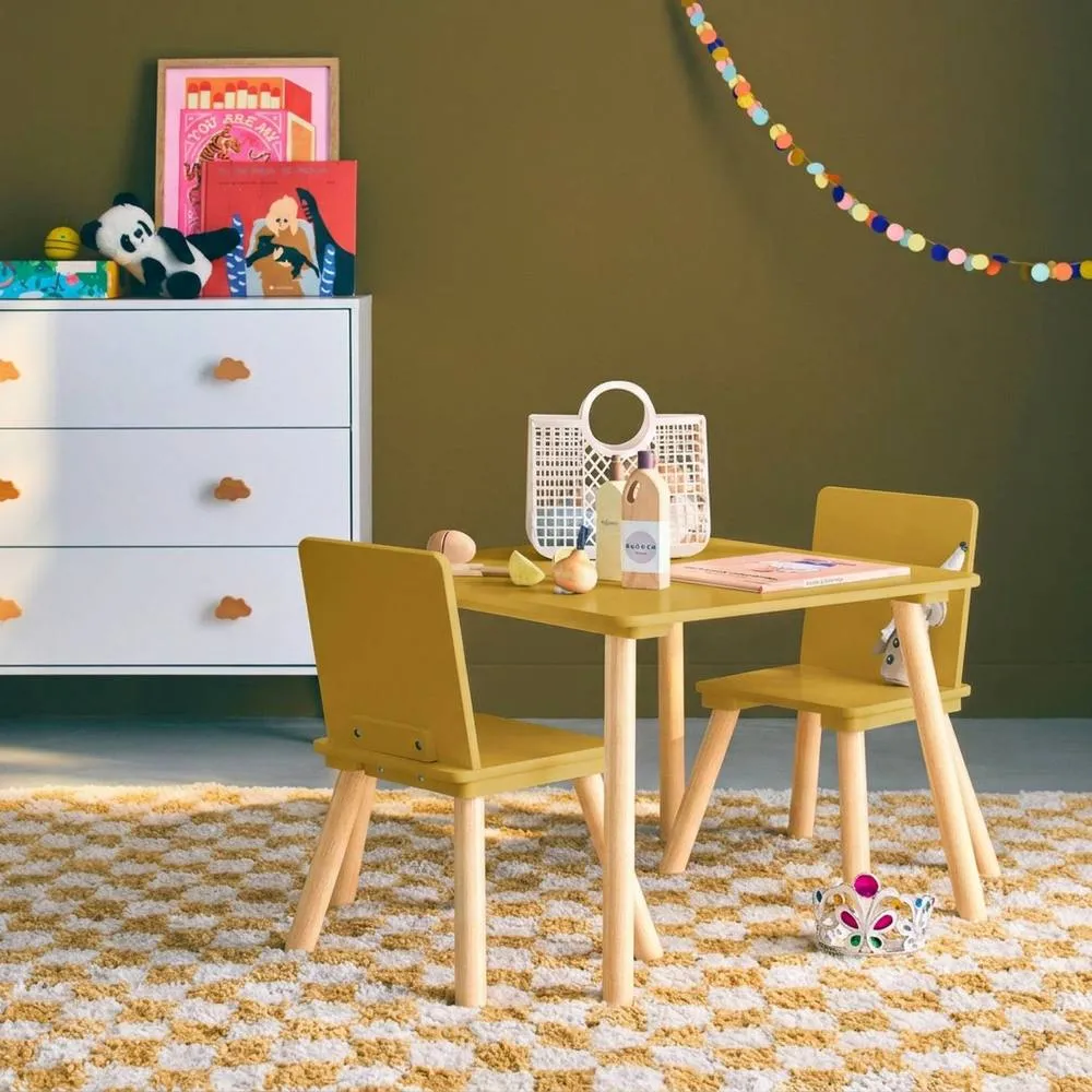 sweeek Children's square table with 2 chairs pine legs in Yellow 3
